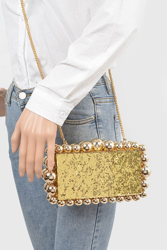 Metallic Beads Glitter Iconic Box Clutch - steven wick