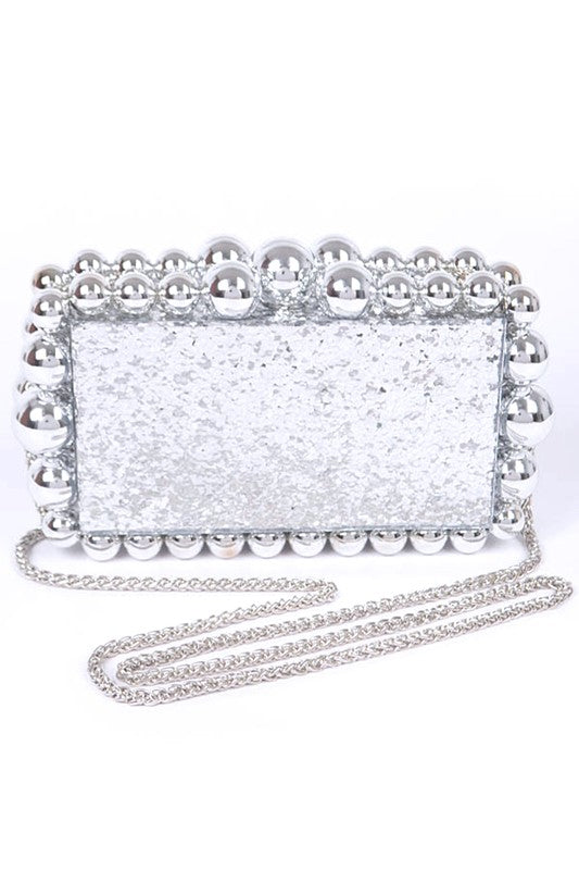 Metallic Beads Glitter Iconic Box Clutch - steven wick