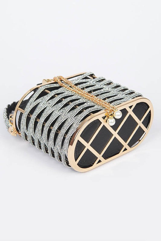Weaved Rhinestone Basket Box Clutch - steven wick
