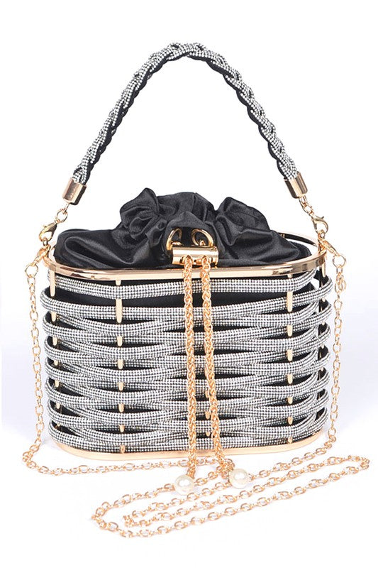 Weaved Rhinestone Basket Box Clutch - steven wick