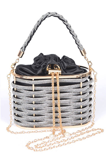 Weaved Rhinestone Basket Box Clutch - steven wick