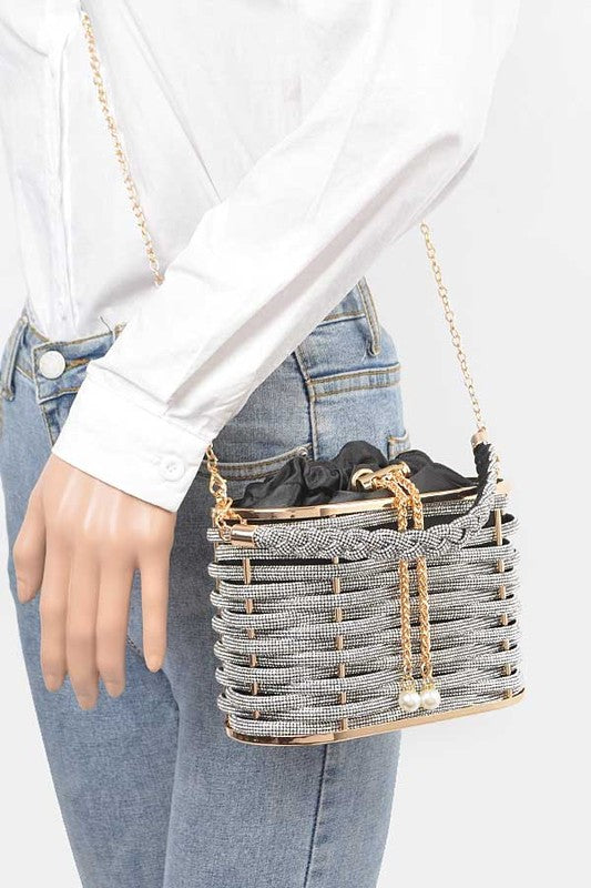 Weaved Rhinestone Basket Box Clutch - steven wick