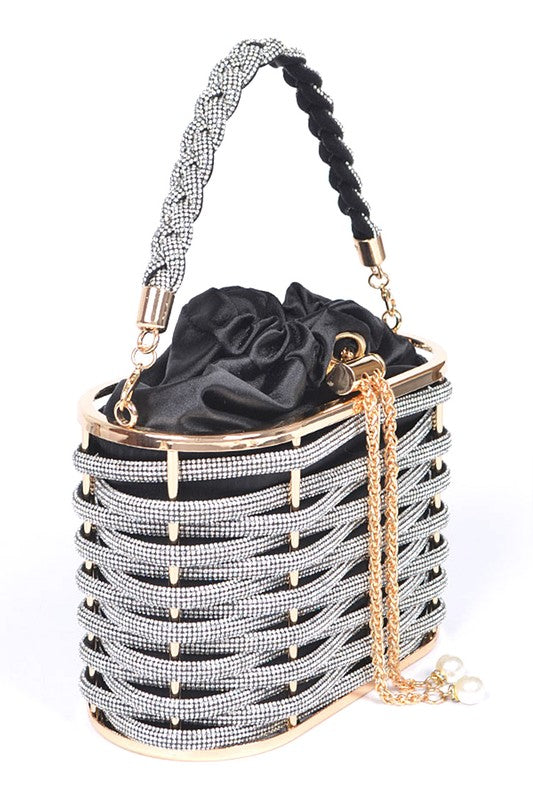 Weaved Rhinestone Basket Box Clutch - steven wick