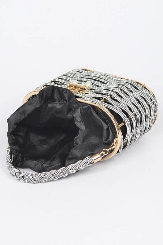Weaved Rhinestone Basket Box Clutch - steven wick