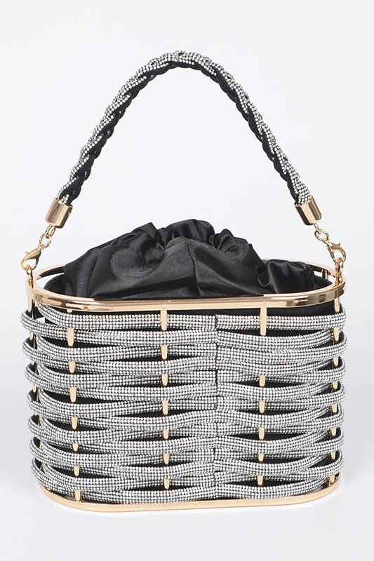 Weaved Rhinestone Basket Box Clutch - steven wick