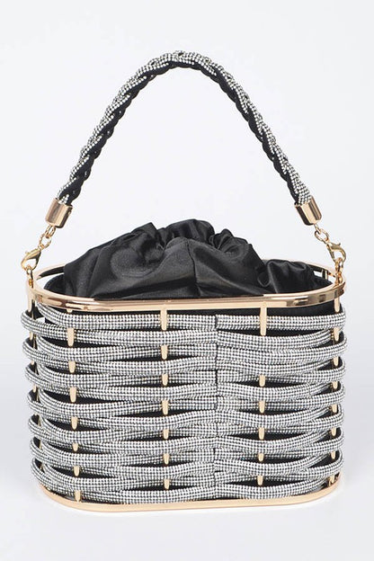 Weaved Rhinestone Basket Box Clutch - steven wick