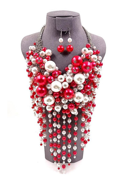 Head Turner Statement Mix Pearl Layer Necklace Set - steven wick