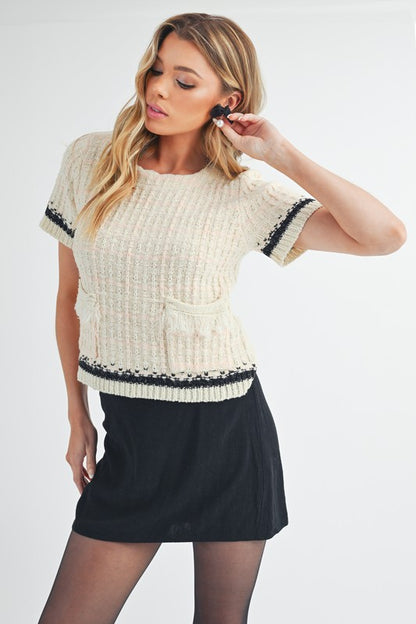 Harmony Tweed Short Sleeved Sweater Tee Top - steven wick