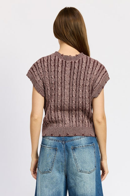 Cable Knit Short Sleeve Top - steven wick