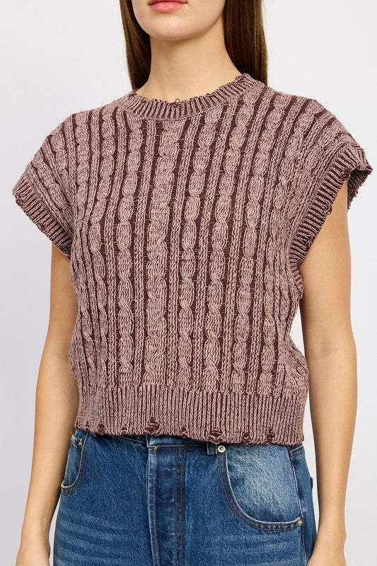 Cable Knit Short Sleeve Top - steven wick