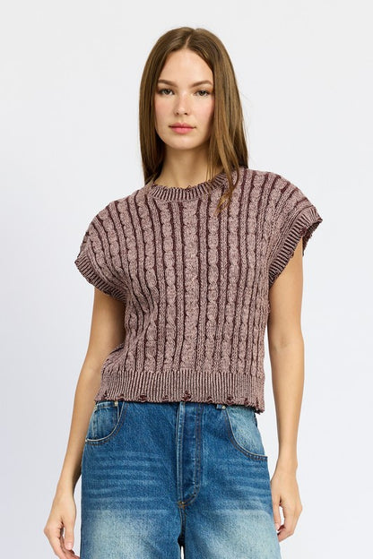 Cable Knit Short Sleeve Top - steven wick