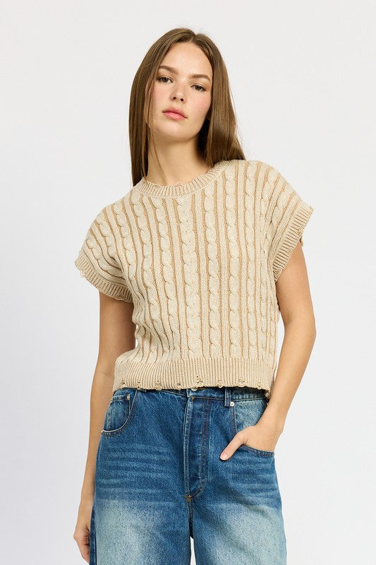 Cable Knit Short Sleeve Top - steven wick