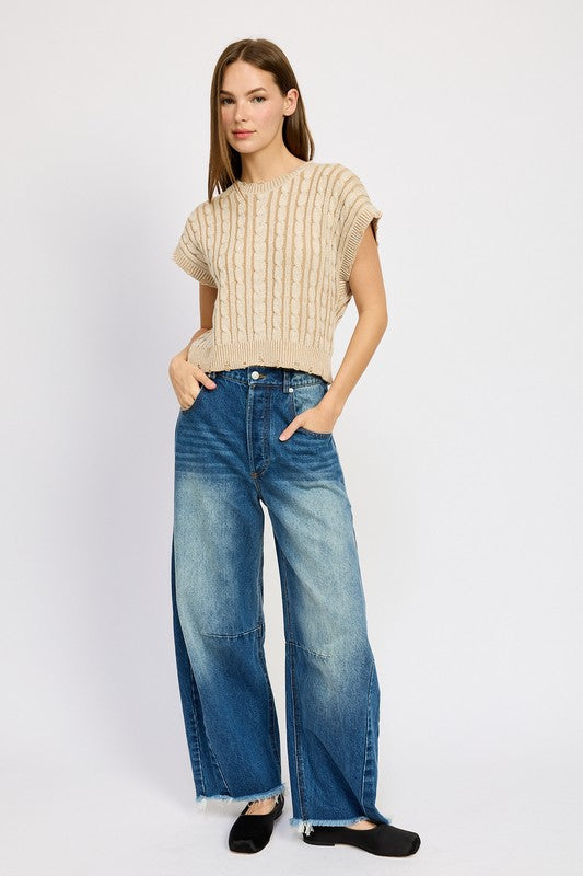 Cable Knit Short Sleeve Top - steven wick