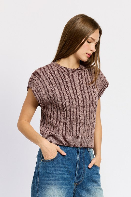 Cable Knit Short Sleeve Top - steven wick