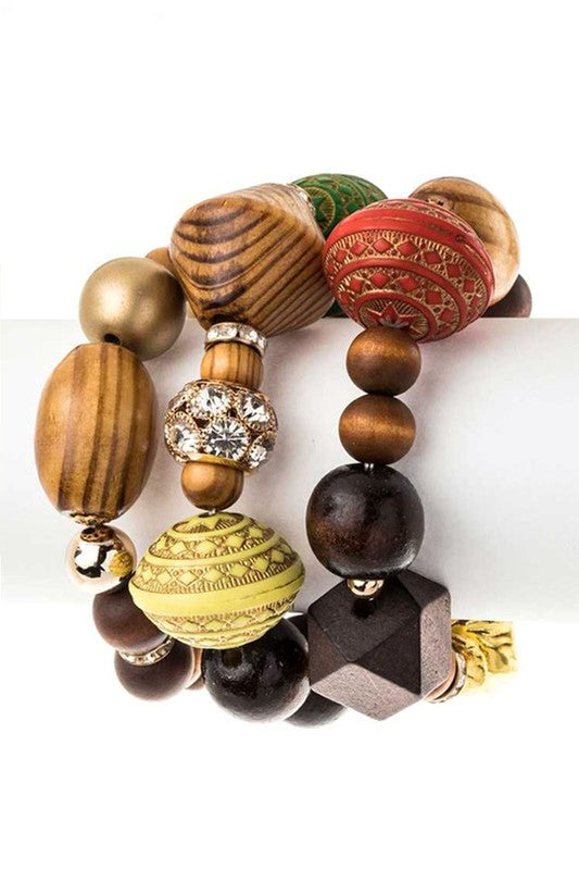 Mix Wooden Beads Stretch Bracelet Set - steven wick