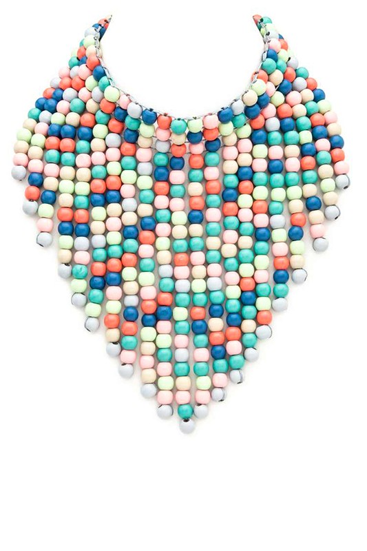 Mix Color Wooden Beads Statement Necklace - steven wick