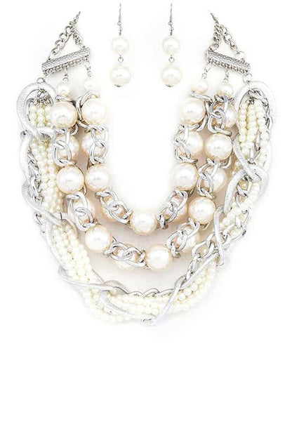 Mix Pearls Layer Statement Necklace Set - steven wick