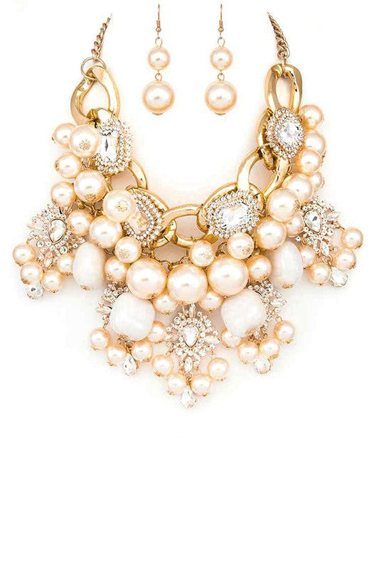 Mix Pearls Statement Oversize Necklace Set - steven wick