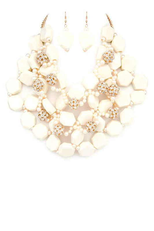 Resin Flower Statement Layer Necklace Set - steven wick