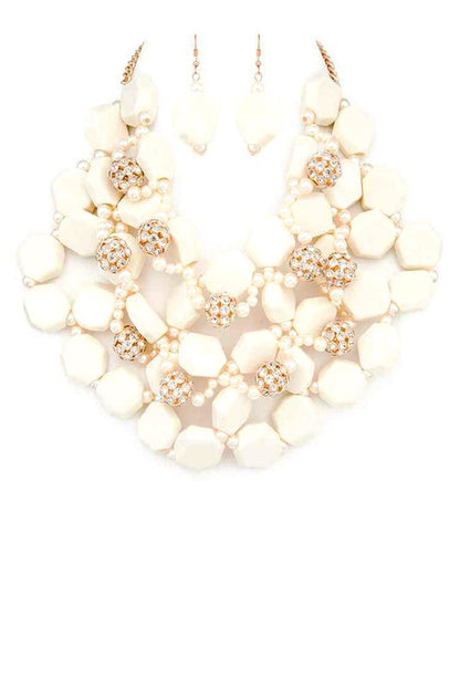 Resin Flower Statement Layer Necklace Set - steven wick