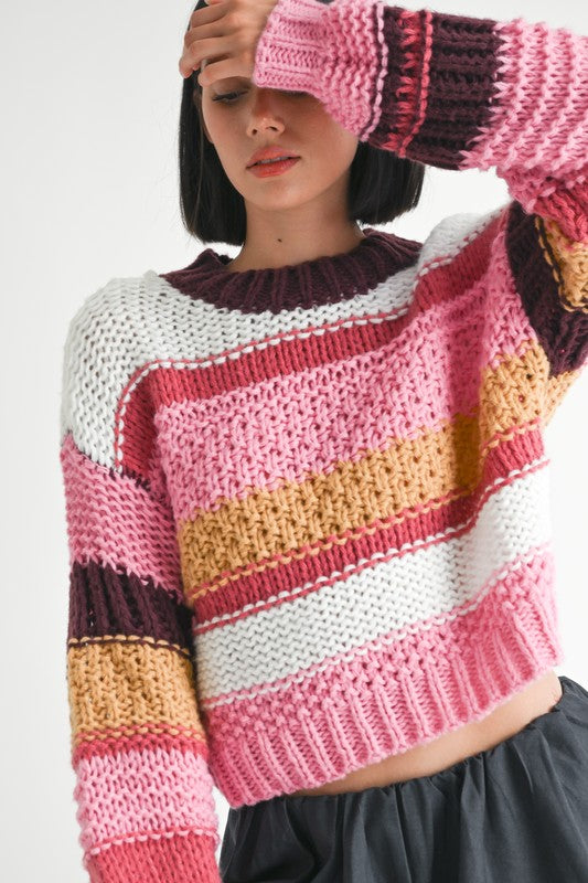 MOCK NECK STRIPED SWEATER - steven wick