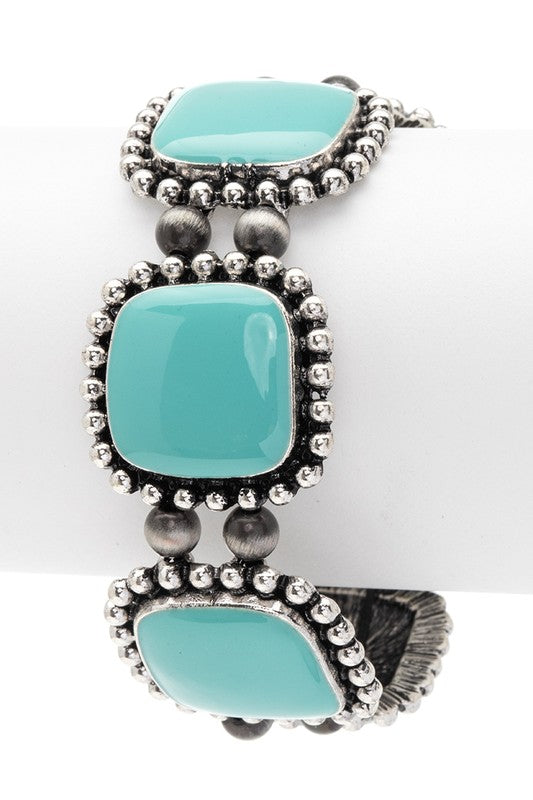 Oversize Square Turquoise Stretch Bracelet - steven wick