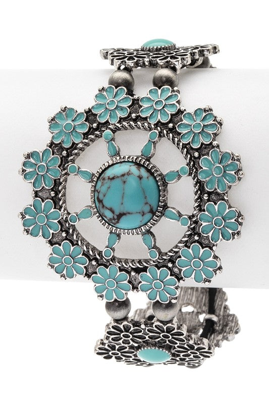 Stone Engraved Flower Western Bracelet - steven wick