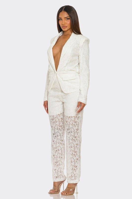 White 2-Piece Luxe Lace Ensemble - steven wick