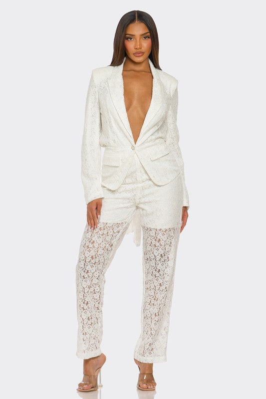 White 2-Piece Luxe Lace Ensemble - steven wick