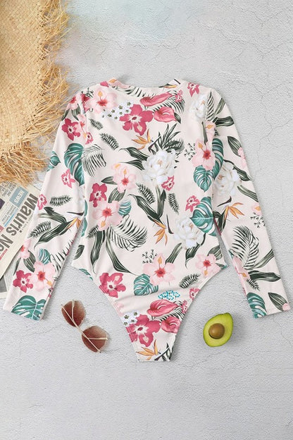 Pink Floral Zip Long Sleeve UPF50 Rash Guard - steven wick