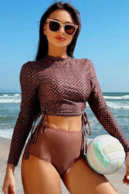 Geometric Printed Ruched Two Pieces Swimsuit - steven wick