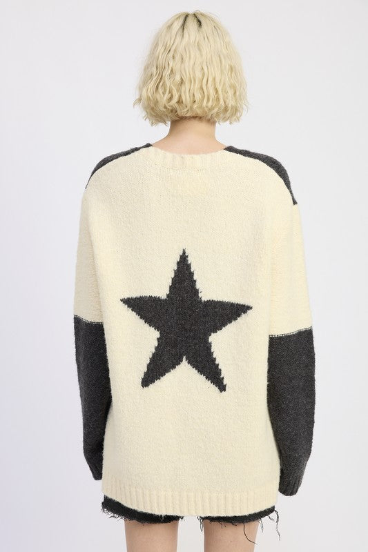 Oversized Sweater with Star Print - steven wick