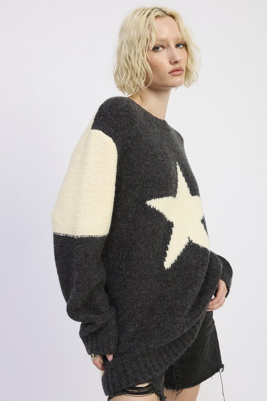 Oversized Sweater with Star Print - steven wick