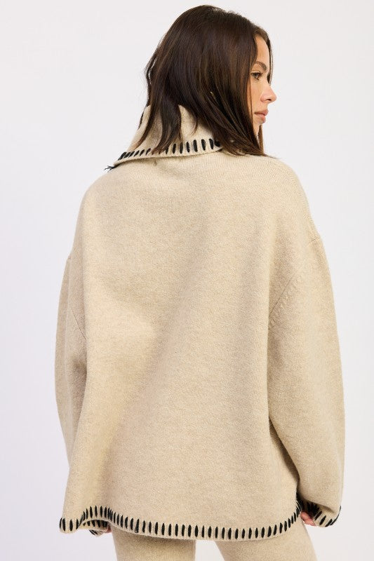 Oversized Turtleneck Sweater with Stitching - steven wick