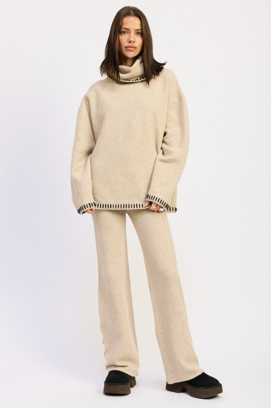 Oversized Turtleneck Sweater with Stitching - steven wick