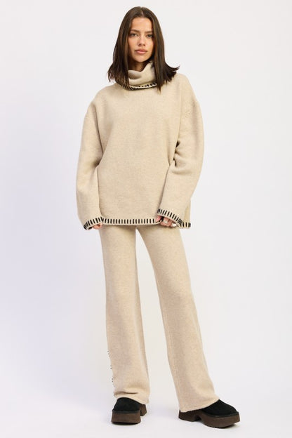 Oversized Turtleneck Sweater with Stitching - steven wick