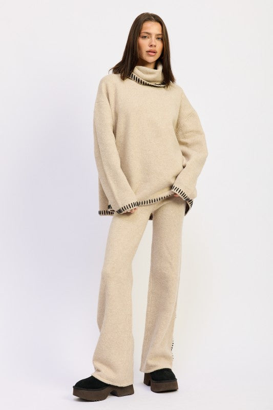Oversized Turtleneck Sweater with Stitching - steven wick