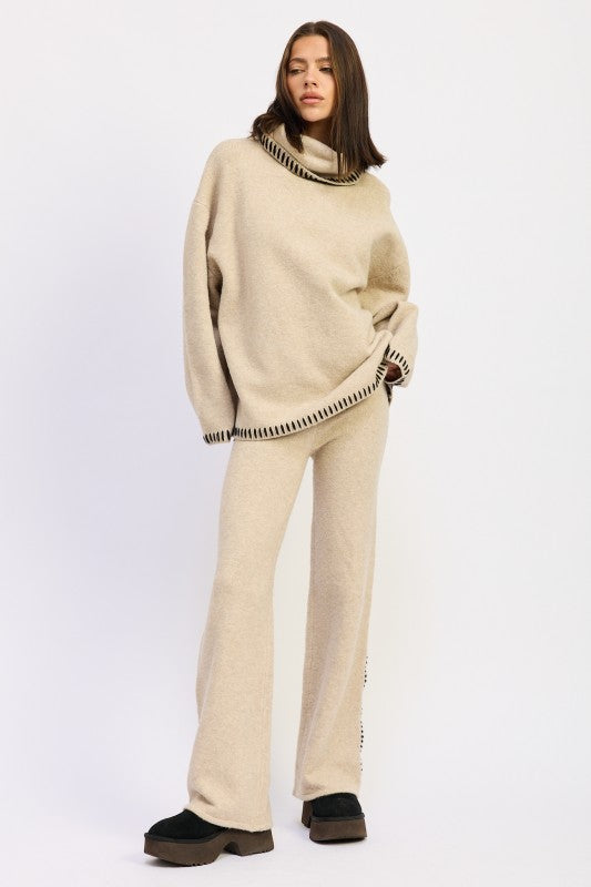 Oversized Turtleneck Sweater with Stitching - steven wick