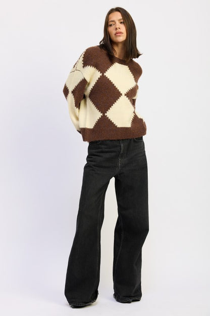 Two Tone Argyle Oversized Sweater - steven wick