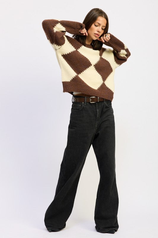 Two Tone Argyle Oversized Sweater - steven wick