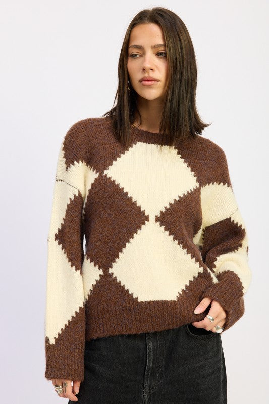 Two Tone Argyle Oversized Sweater - steven wick