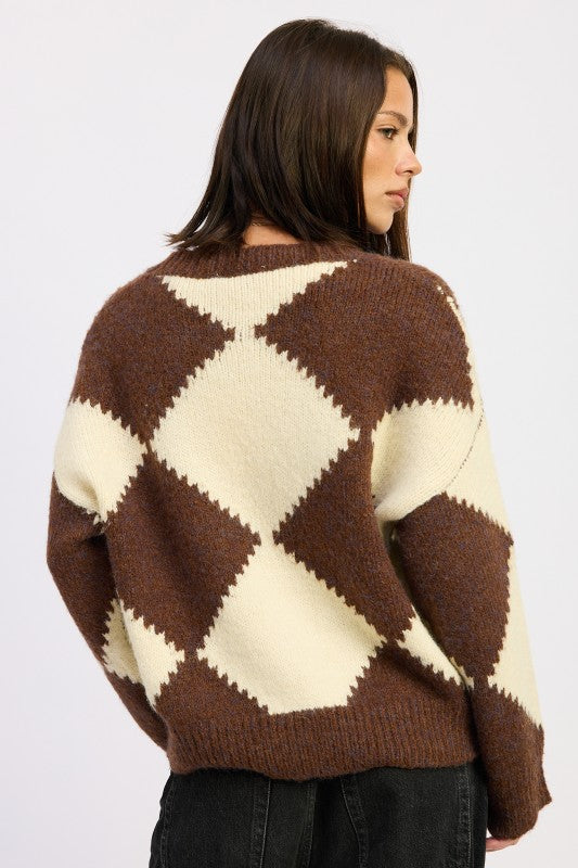 Two Tone Argyle Oversized Sweater - steven wick