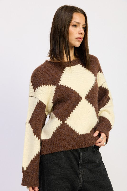 Two Tone Argyle Oversized Sweater - steven wick