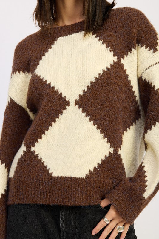 Two Tone Argyle Oversized Sweater - steven wick