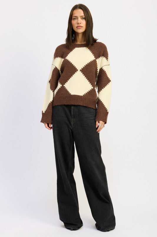 Two Tone Argyle Oversized Sweater - steven wick
