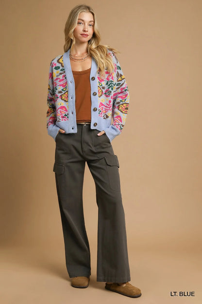 Floral Knit Button-Up Cardigan - steven wick