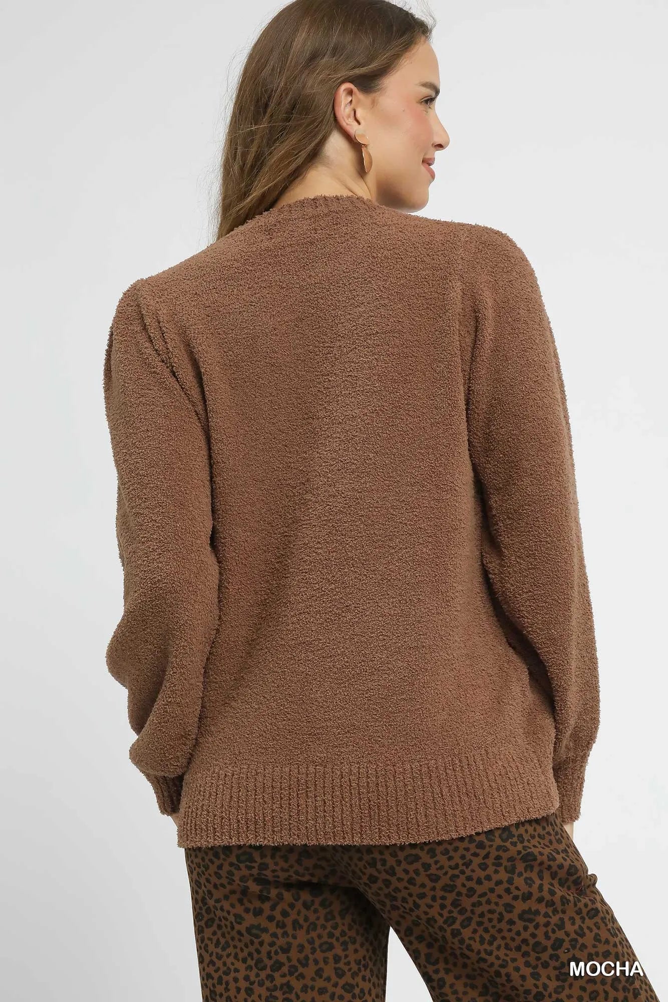 Umgee Textured Long Sleeve Sweater with Ribbed Trim - steven wick