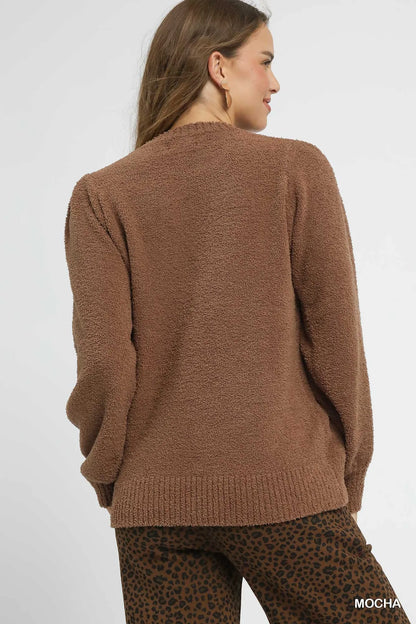 Umgee Textured Long Sleeve Sweater with Ribbed Trim - steven wick