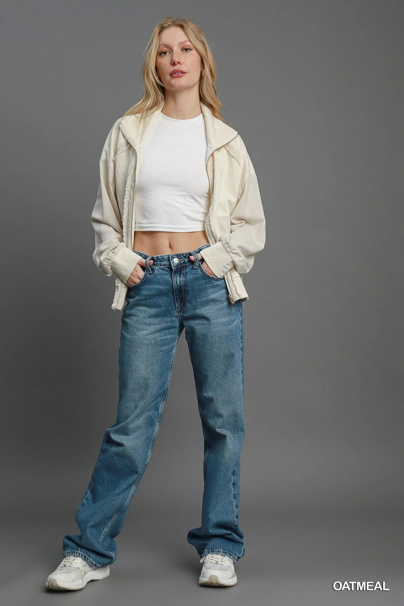 Umgee Two-Way Jacquard Zip-Up Jacket - steven wick