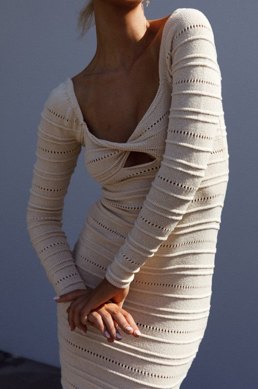 Crochet Knit Long Sleeved Midi Dress - steven wick